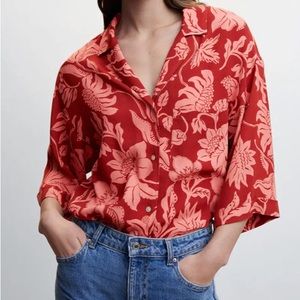 MANGO floral short-sleeved shirt